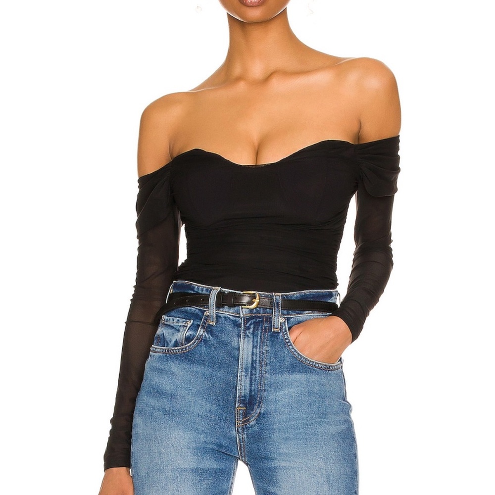 Majorelle off the shoulder blouse with mesh sleeves. Size small